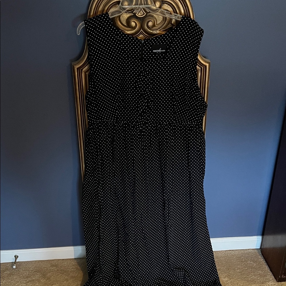 Vintage Positive Attitude Black and White Polka Dot Maxi Dress